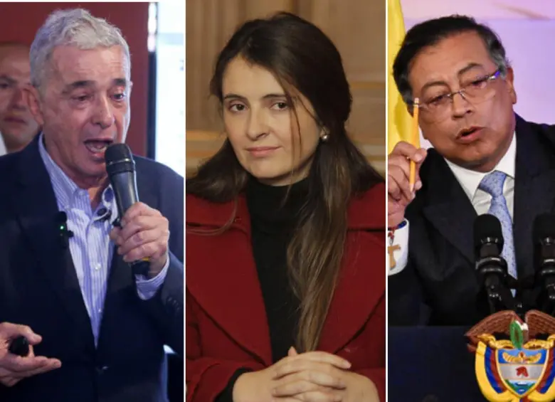 Álvaro Uribe (izquierda) advirtió que Gustavo Petro ha atacado a Paloma Valencia, lo que -según él- podría derivar en un magnicidio como el de Miguel Uribe Turbay. FOTOS: Colprensa