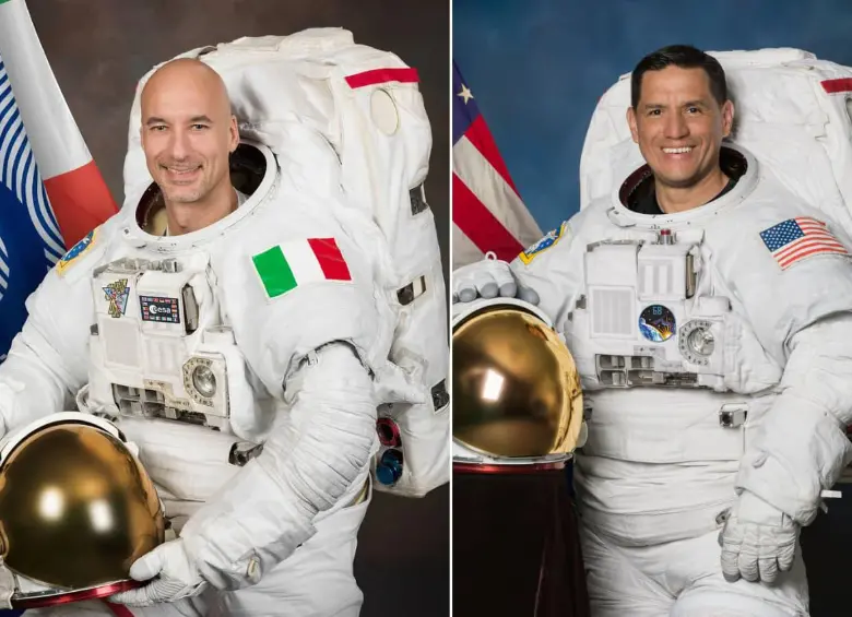 El astronauta italiano Luca Parmitano (izquierda) y el estadounidense de padres salvadoreños Frank Rubio (derecha) forman parte de la tripulación de la misión Artemis III. FOTOS: Artemis III