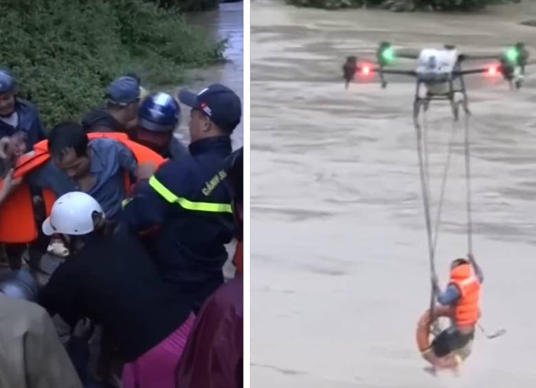 Nguyen Van Hat fue rescatado con un dron en medio de las inundaciones en Vietnam. FOTO: Captura de video - CNN