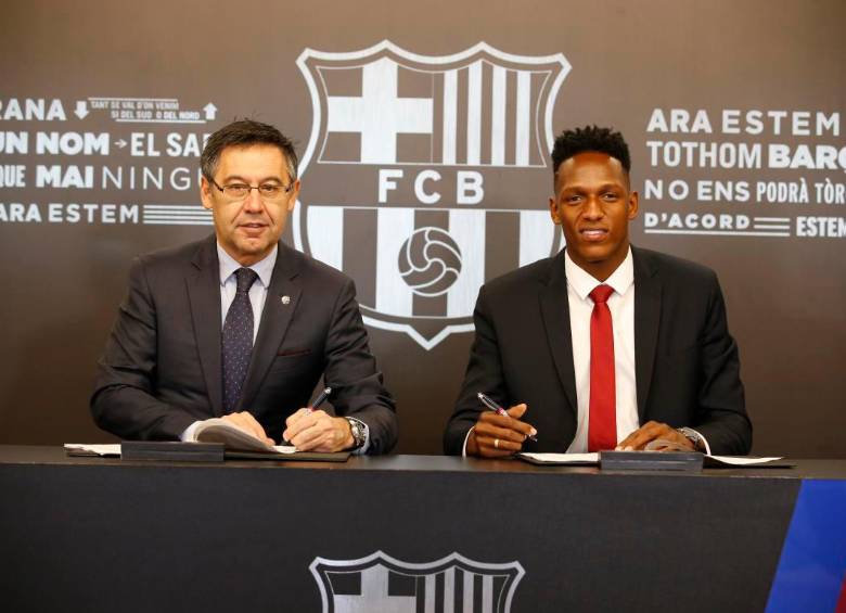 Yerry Mina sumó 6 partidos y 377 minutos durante su paso en Barcelona durante la temporada 2017/2018. FOTO: Tomada de X (antes Twitter) @FCBarcelona_es 
