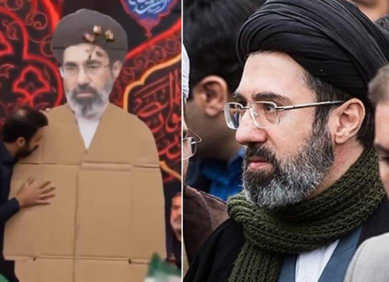 Mojtaba Jamenei en una figura de cartón en Irán. FOTOS: Wikimedia Commons - captura de video 