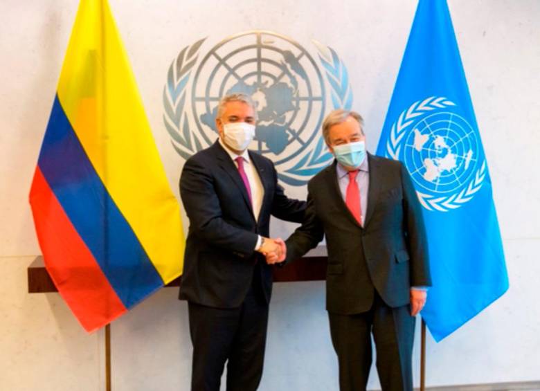 El presidente de la República, Iván Duque, y el secretario general de las Naciones Unidas, António Guterres. FOTO: CORTESÍA PRESIDENCIA
