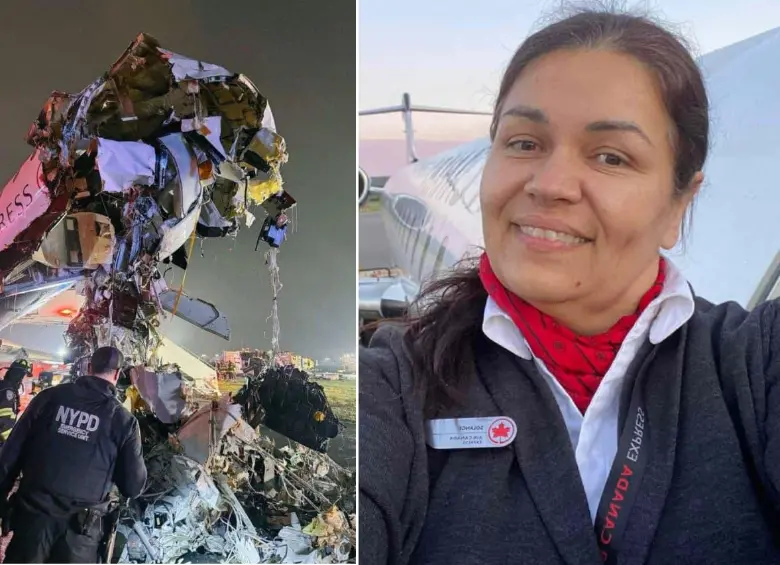 Solange Tremblay sobrevivió al accidente aéreo en el aeropuerto LaGuardia en Nueva York. FOTOS: (izq) tomada de X @JohnCremeansX - (derecha) tomada de redes sociales