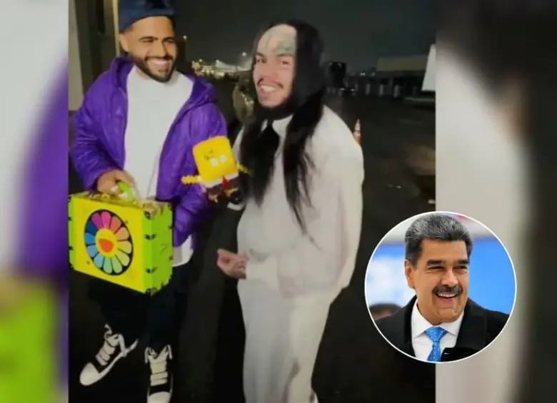 Tekashi 6ix9ine está sosteniendo el peluche de Bob Esponja autografiado por Nicolás Maduro. FOTO: Captura de pantalla