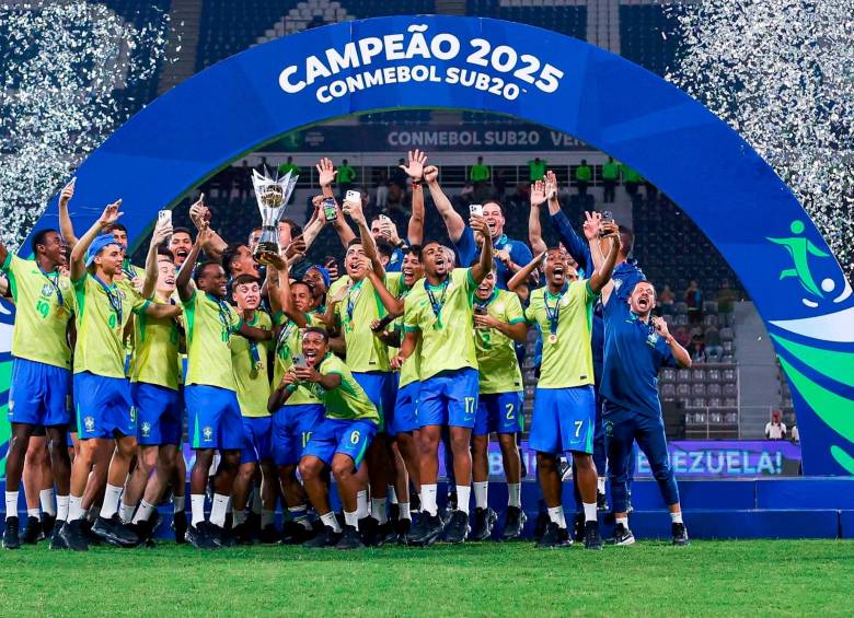 El festejo brasileño al coronarse campeón del Sudamericano Sub-20. FOTO CONMEBOL