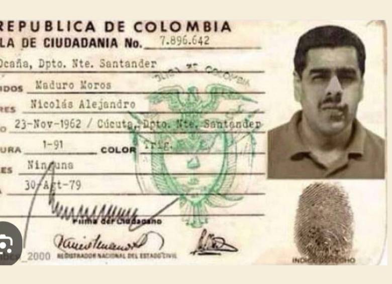 En redes sociales circula una supuesta cédula colombiana con el nombre de Nicolás Alejandro Maduro Moros. FOTO: Tomada de las redes sociales 