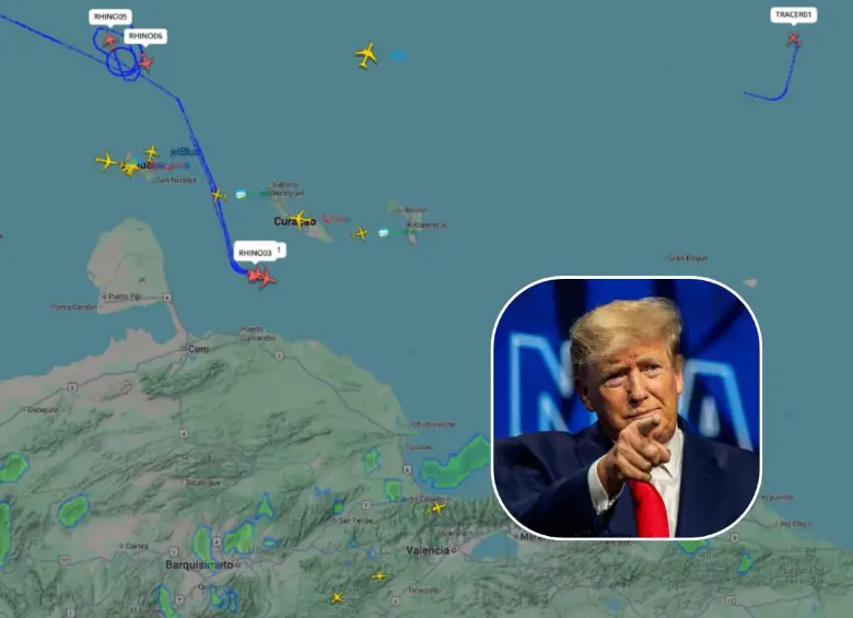 Aviones militares estadounidenses sobrevolaron entre Venezuela y Curazao, según Flightradar24. FOTOS GETTY-Captura de pantalla 