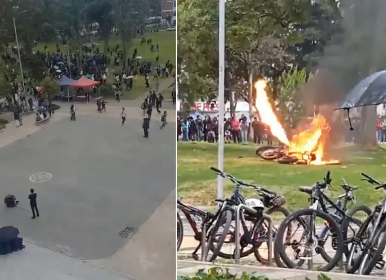 Varios disturbios se presentaron en la tarde de este martes en la Universidad Nacional de Bogotá. FOTOS: Tomadas de las redes sociales 