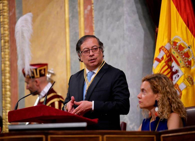 En el Congreso de los Diputados, el presidente Petro dio un discurso que se enfocó en el cambio climático. FOTO: TOMADA DE TWITTER @IreneMontero