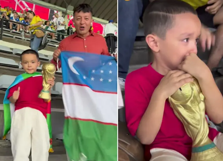 El padre del niño de Uzbekistán agradeció a los hinchas colombianos por el gesto que tuvieron con su hijo. FOTOS: Tomada de Instagram @khatamov.bektosh