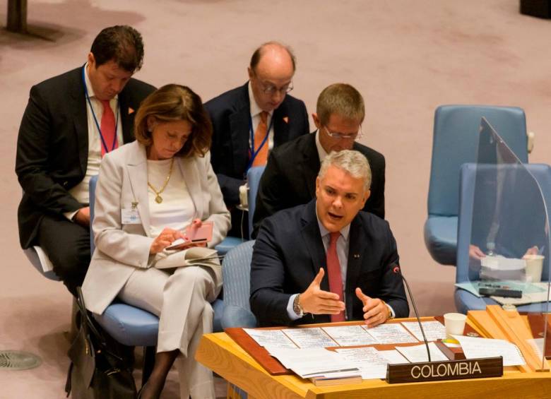 El presidente Iván Duque estuvo presente en el Consejo de Seguridad de la ONU hablando de la política de Paz con Legalidad. FOTO: COLPRENSA