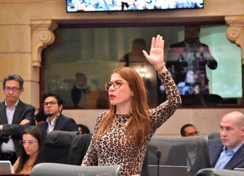 La representante a la Cámara, Catherine Juvinao, fue una de las más activas y críticas durante la sesión. FOTO: CORTESÍA