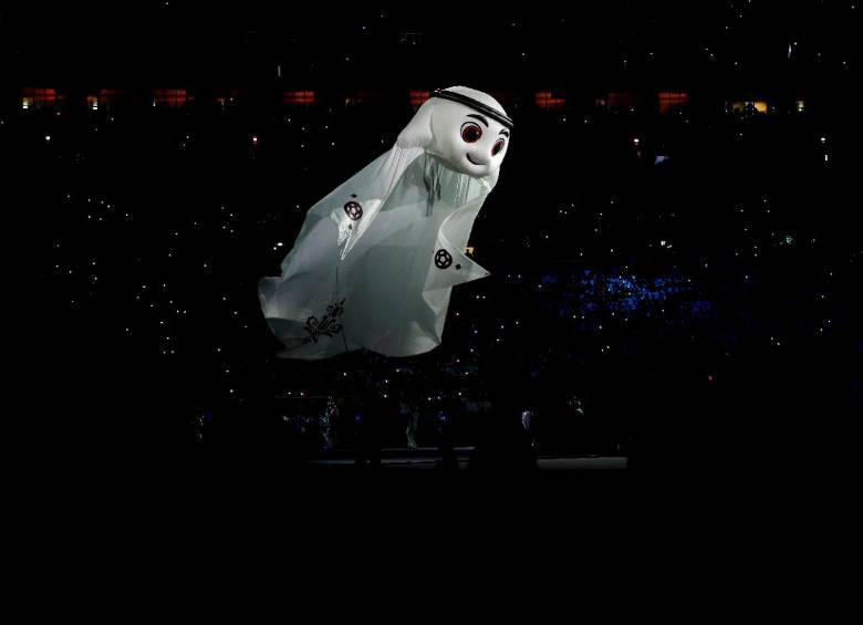 La’eeb, la mascota de Qatar, que está basado en el kufiyya, el tradicional turbante que utilizan los qataríes. FOTO: GETTY