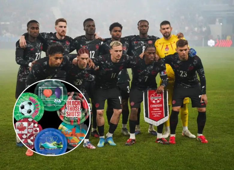Las autoridades de Toronto distribuirán condones gratuitos con temática futbolera durante el Mundial 2026 como parte de una campaña de salud sexual. FOTO: AFP, Toronto Public Health.