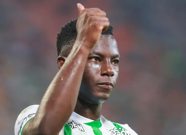 El futbolista vallecaucano Marino Hinestroza suma siete goles en lo que va del 2025 con Atlético Nacional. Foto: Manuel Saldarriaga