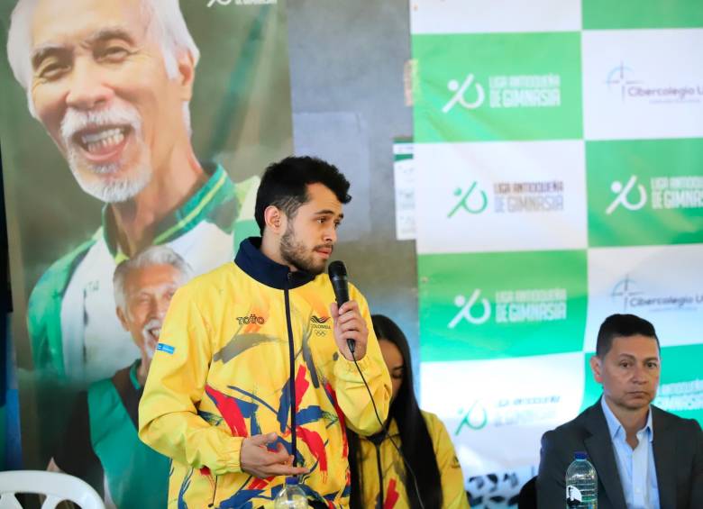 Andrés Martínez, gimnasta de la Selección Colombia, participó en la presentación del Panamericano que se hará en Medellín. FOTO COrtesía LAG