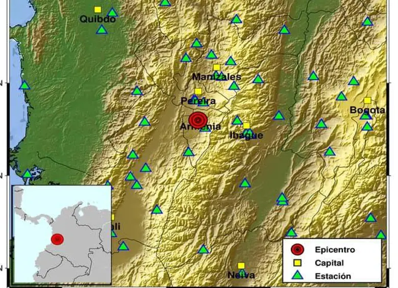 El Servicio Geológico Colombiano reportó un sismo en Circasia, Quindío, en la mañana de este 9 de abril. FOTO: Servicio Geológico Colombiano.