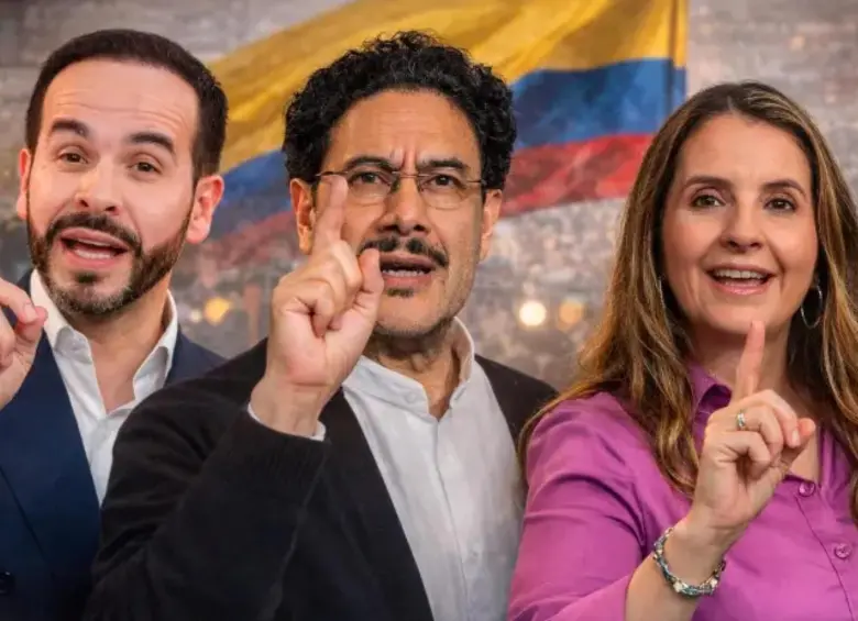 Los tres candidatos que lideran las encuestas en Colombia: Iván Cepeda, Abelardo de la Espriella y Paloma Valencia. FOTO: Montaje El Colombiano