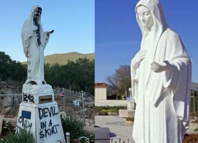 La imagen de la Virgen de Medjugorje y el altar exterior de la iglesia de Santiago fueron restaurados tras un ataque vandálico que provocó daños en uno de los principales santuarios marianos del mundo. FOTO: @manunavarro84 vía X, Catholicus.eu Español.