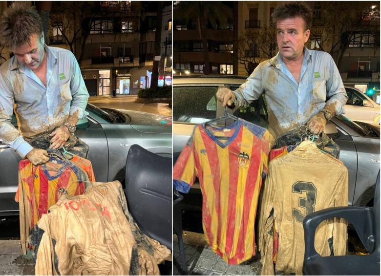 José Ponce, un hincha del Valencia que hizo hasta lo imposible por salvar las camisetas de su equipo y otros tantos, que había recolectado durante toda su vida. FOTO: REDES SOCIALES 