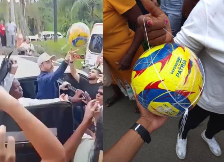 Abelardo de la Espriella entregó balones de fútbol durante su visita a Buenaventura, una de las zonas afectadas por el terremoto del 10 de agosto. El gesto generó críticas entre habitantes que reclaman ayudas para vivienda, agua y reconstrucción. FOTO: Redes sociales.