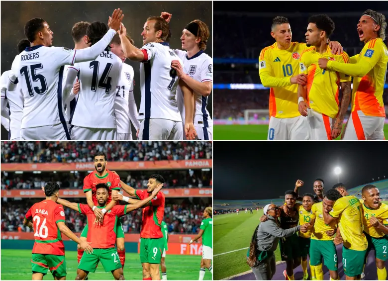 Inglaterra, Colombia, Marruecos y Sudáfrica son algunas de las 28 selecciones clasificadas al Mundial 2026. Fotos: GETTY