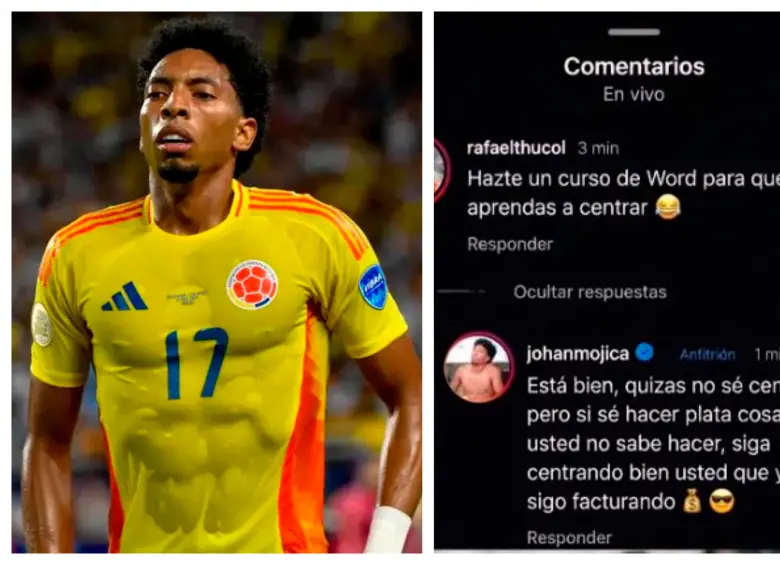 Johan Mojica y la respuesta que supuestamente le lanzó a un aficionado en redes sociales. Aunque él lo negó. FOTOS GETTY Y X