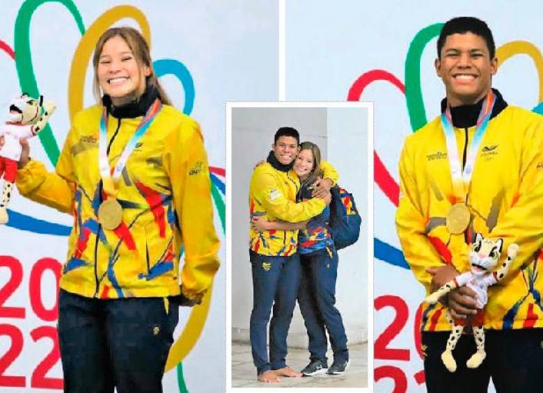 Viviana Andrea Uribe y su hermano Luis Felipe compartieron la alegría de obtener, por primera vez juntos, una medalla en la misma jornada, en este caso la dorada en Juegos. FOTO @MinDeporteCol