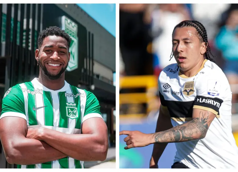 El defensor central Andrés Reyes y el extremo Ian Poveda fueron anunciados como refuerzos de Nacional. FOTOS ATLÉTICO NACIONAL y COLPRENSA