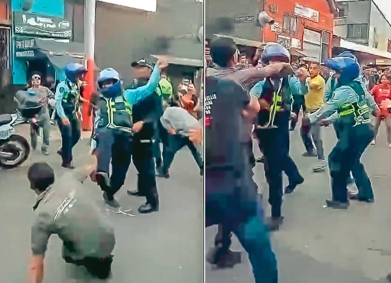 Los conductores inconformes por el operativo contra el malparqueo en La Bayadera iniciaron la gresca contra los agentes de tránsito. FOTO: Cortesía