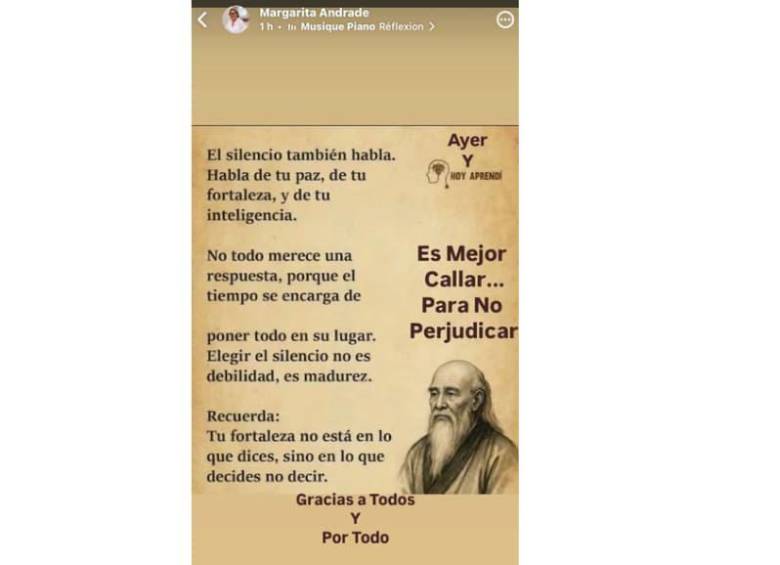 Publicación de Margarita Andrade en respuesta a Abelardo de la Espriella. FOTO: Captura de pantalla.