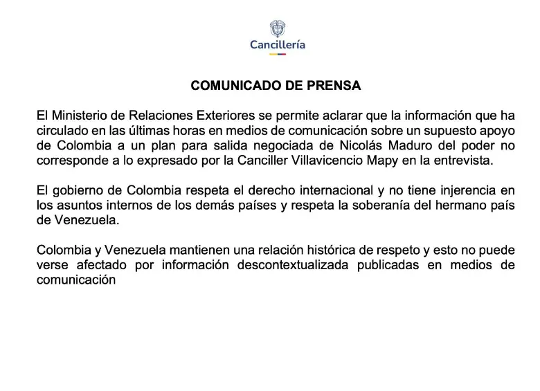 Comunicado de la Cancillería.