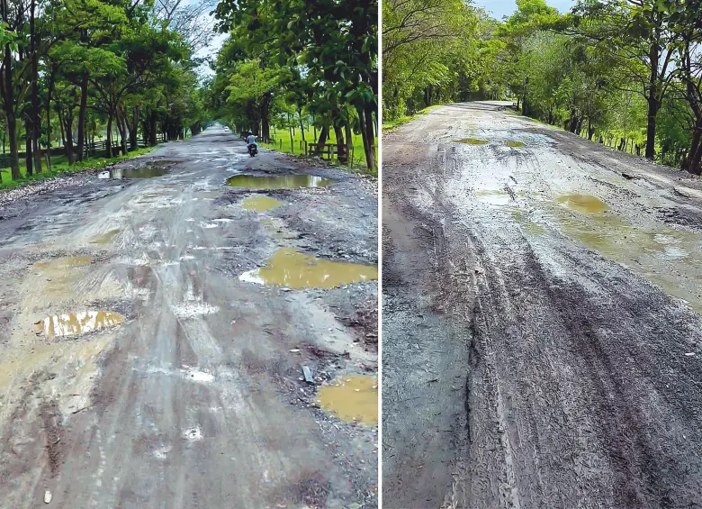 Este es el estado de la vía que conecta a la subregión de Urabá con el departamento de Córdoba: tiene huecos inmesos que han sido denunciados por años por las comunidades y líderes políticos. FOTO CORTESÍA