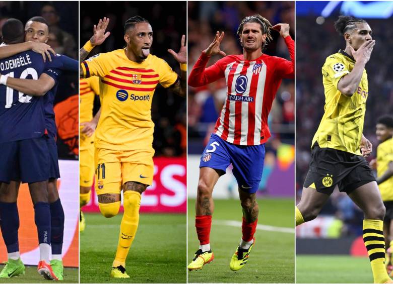 Ousmane Dembélé, Raphinha, Rodrigo de Paul y Haller, los protagonistas de cada equipo. FOTO: CUENTA DE X @PSG_inside, @Barcelona, @Atleti, @BVB