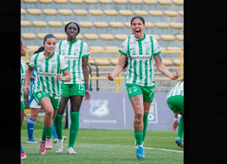 Kelly Restrepo celebra el tanto con el que Atlético Nacional ganó, como visitante, 1-2 ante Millonarios. FOTO: Cortesía Atlético Nacional Femenino