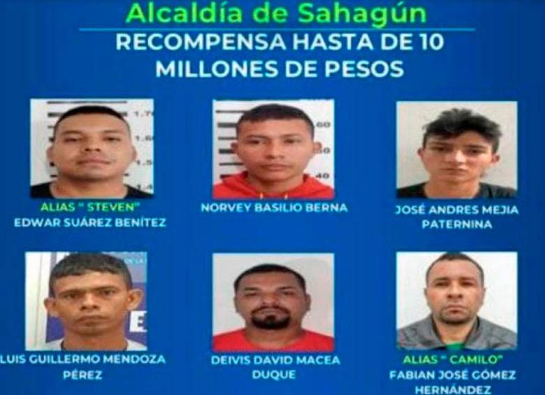 La policía ofrece una recompensa de hasta 10 millones de pesos por conocer el paradero de los prófugos. FOTO CORTESÍA