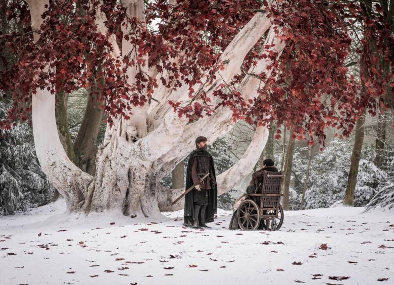 Así lucía en Game of Thrones el famoso árbol de ramas blancas y hojas rojas. FOTO: CORTESÍA HBO
