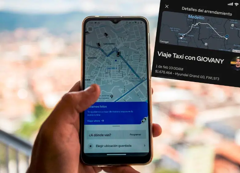 El usuario de la aplicación mostró la solicitud que hizo a las 10:00 a.m. del domingo y el cobro que le hizo el taxista. FOTO: CARLOS VELÁSQUEZ Y TOMADA DE TWITTER