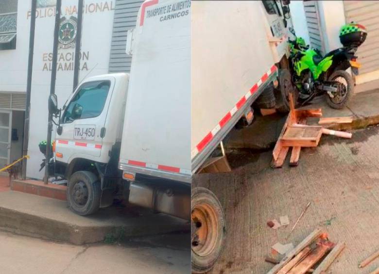 Este camión arrolló a una niña de tres años en el corregimiento Altamira, de Betulia, provocando la muerte de una niña de tres años. FOTOS: CORTESÍA.