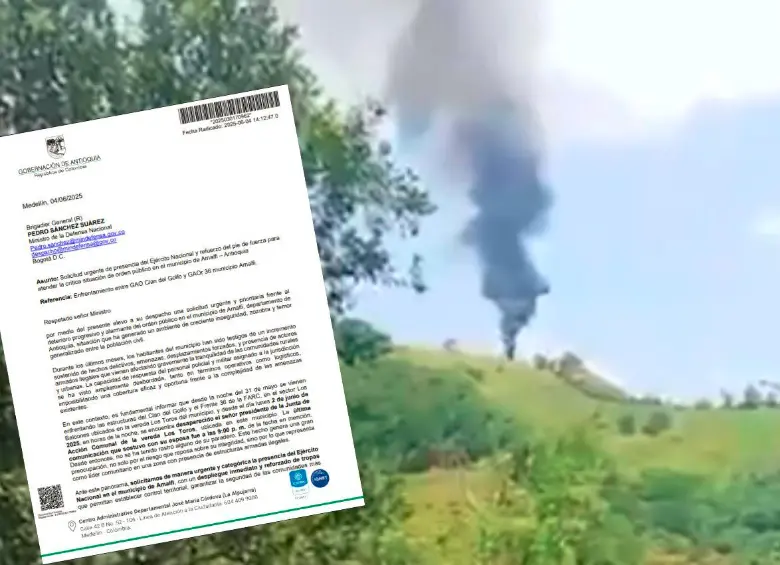 Con este documento, el secretario de Seguridad de Antioquia, general (r) Luis Eduardo Martínez, le pidió apoyo oficial en la vereda El Toro, de Amalfi, pero la solicitud fue ignorada. FOTOS: CORTESÍA