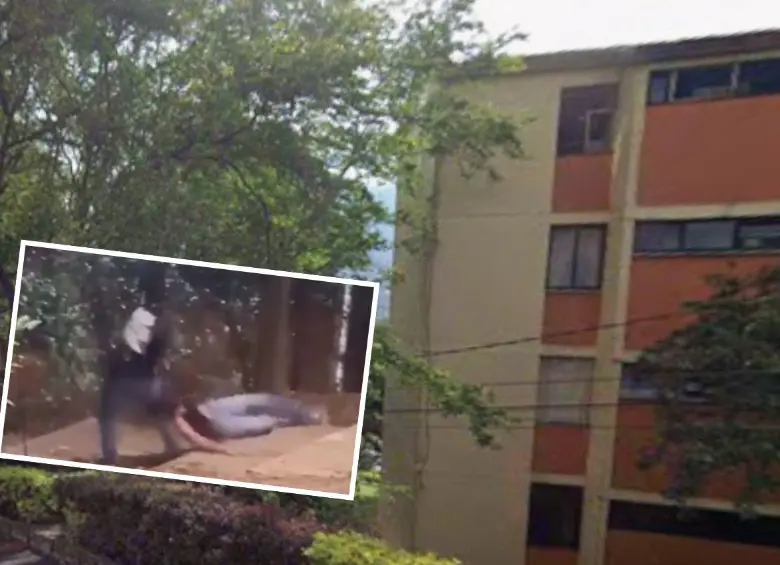 En los alrededores de la urbanización La Toscana, en el barrio Córdoba, de Medellín, se ve cómo el hombre le propina la golpiza a una mujer. FOTOS: GOOGLE MAPS Y TOMADA DE VIDEO