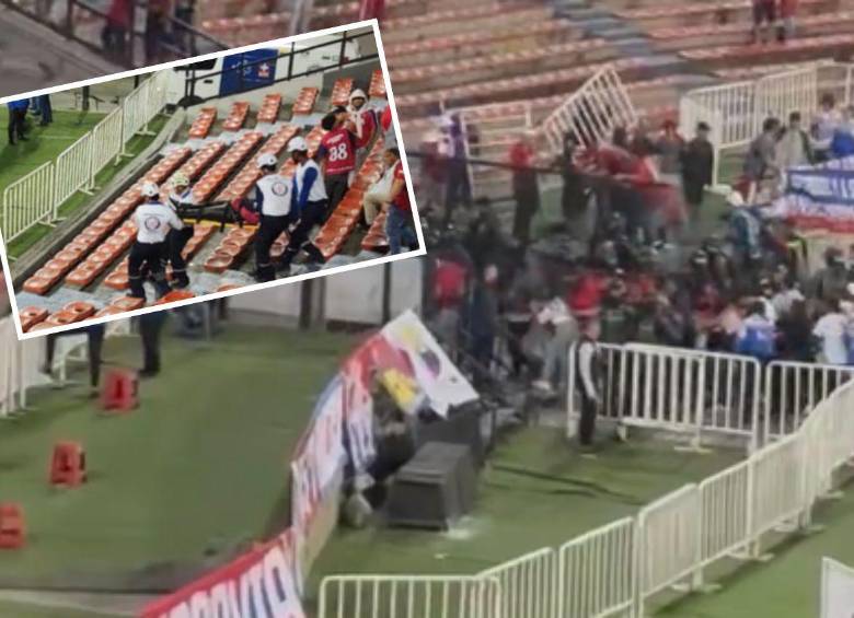 Estos altercados se registraron al minuto 80 del encuentro, cuando el Poderoso ya ganaba 2-0. El origen de los mismos sería la inconformidad de algunos desadaptados que estarían inconformes por la presencia de adeptos al cuadro barranquillero. FOTOS: CORTESÍA