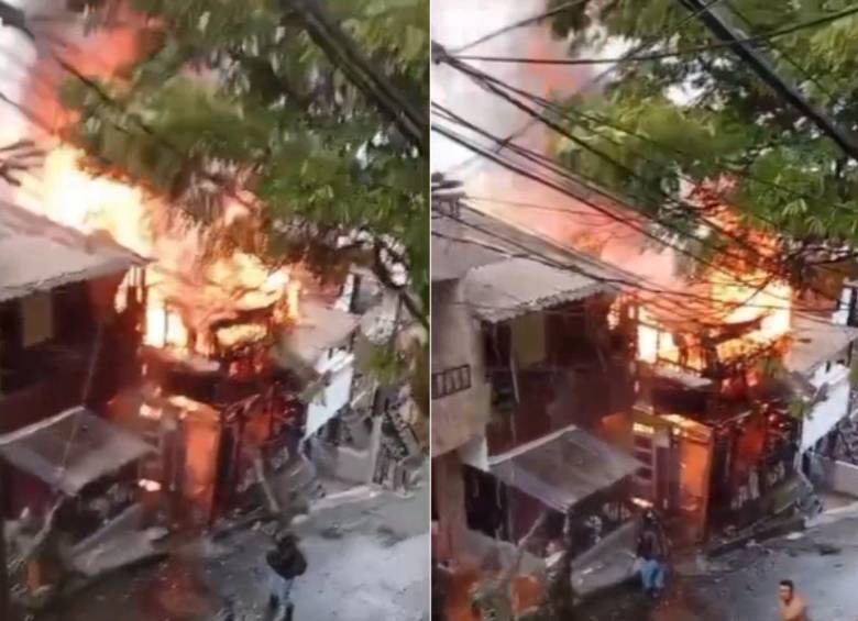 Así se veía el incendio en Manrique Versalles en la mañana de este jueves. Las autoridades investigan las causas. FOTO: CORTESÍA