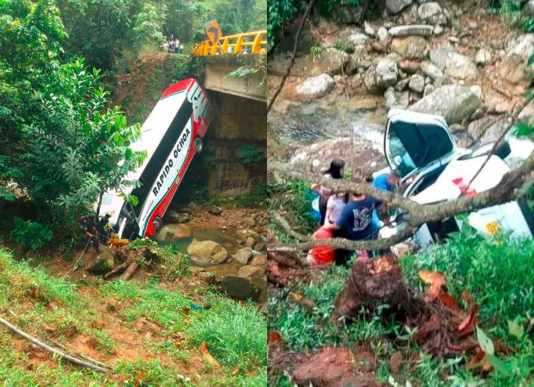 Estos fueron dos de los tres accidentes ocurridos en la última semana en la vereda La Josefina, de San Luis, con cuatro muertos. FOTOS CORTESÍA