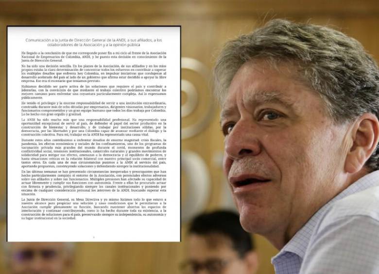 En su carta de renuncia, Bruce Mac Master explicó que tomó la decisión después de una reflexión sobre las condiciones que atraviesa la Asociación Nacional de Empresarios de Colombia (Andi). FOTO: Colprensa.