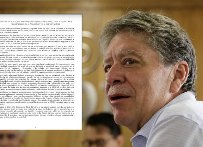 En su carta de renuncia, Bruce Mac Master explicó que tomó la decisión después de una reflexión sobre las condiciones que atraviesa la Asociación Nacional de Empresarios de Colombia (Andi). FOTO: Colprensa.