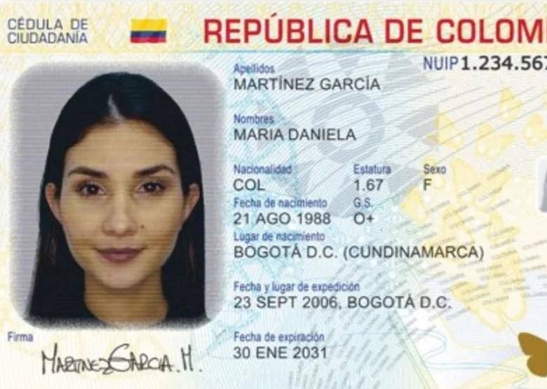 Ejemplo de cédula digital en Colombia