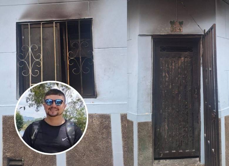 Dentro de esta vivienda del barrio La Milagrosa, de Medellín, ocurrió el incendio provocado que le ocasionó la muerte a Alexis Ospina Piedrahita (detalle), de 27 años. FOTOS: CORTESÍA