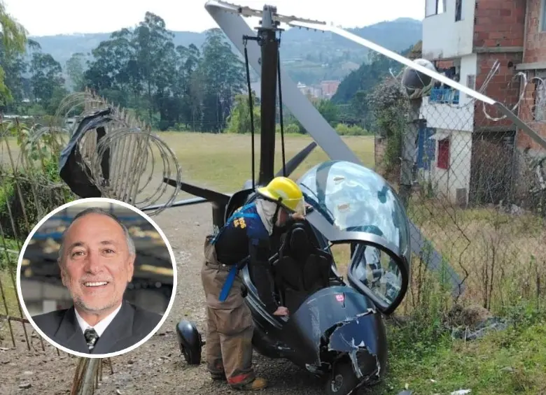 Jorge Alberto Campillo, de 61 años y gerente de la aerolínea Searca, conducía este girocóptero en la tarde del pasado sábado, el cual se siniestró en la vereda La Miel, de Caldas. Este empresario resultó ileso tras este siniestro. FOTOS: CORTESÍA
