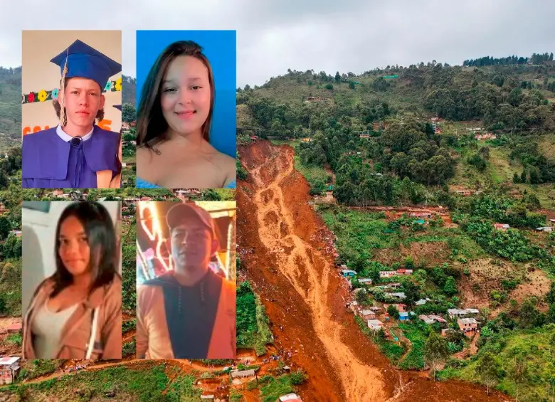 Juan David Lozano Hernández (arriba, izq.), Carolina Ciro Castro (arriba, der.), Meleidys Martínez Oquendo (abajo, izq.) y César Hoyos Cantero (abajo, der.) son cuatro de las víctimas cuyos familiares vivían en el Oriente antioqueño o en el departamento de Córdoba. FOTOS: Camilo Suárez y cortesía